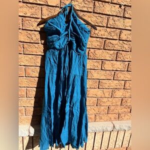 ▪️‎ Deep Self V Neck Halter Maxi Tiered Dress